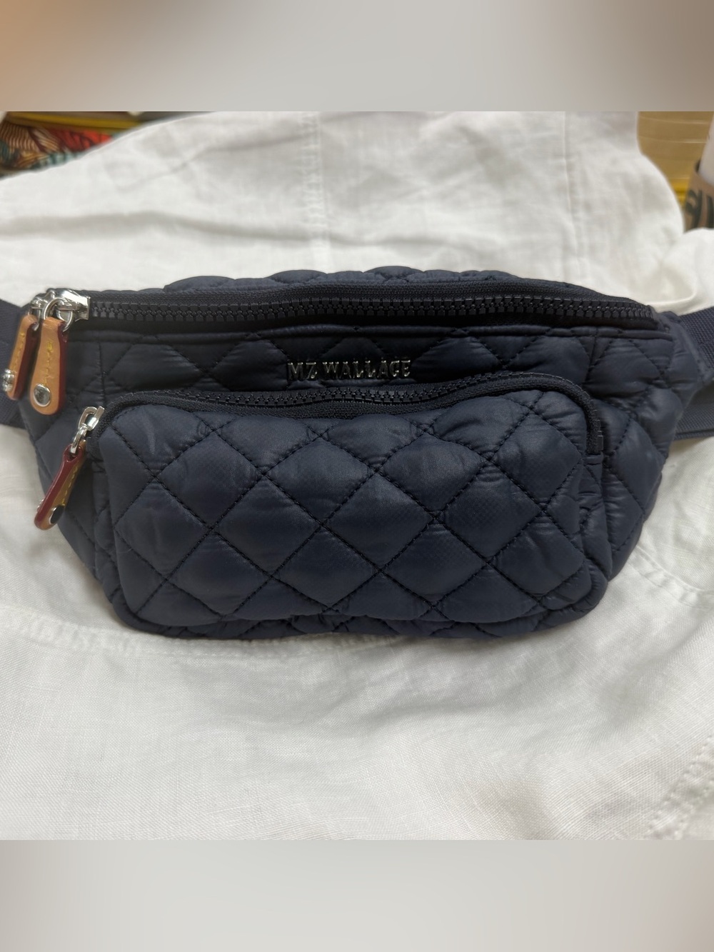 MZ Wallace small metro sling navy used twice Quilted Navy Crossbody Belt Bag